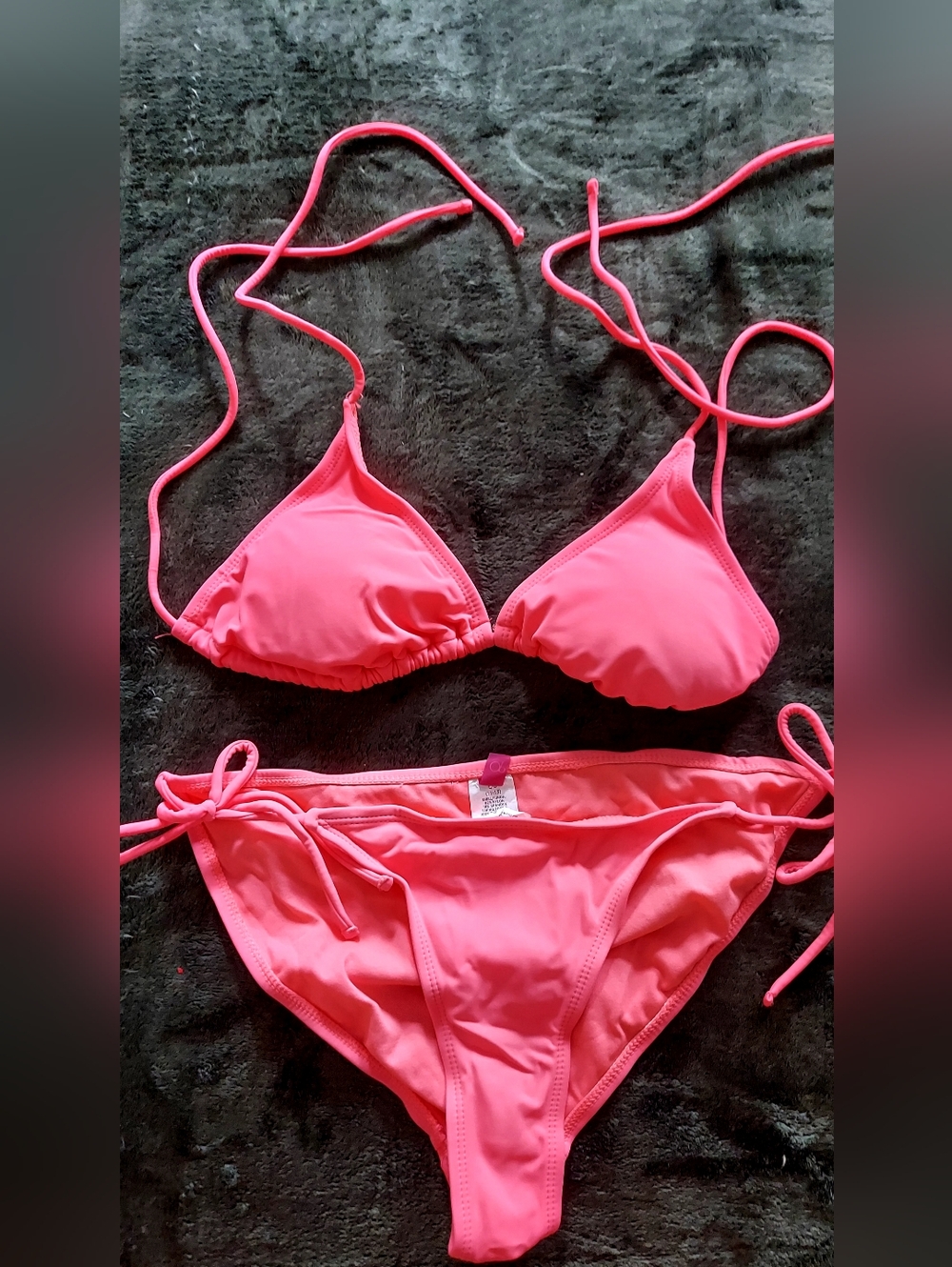 Neon Pink Triangle String Bikini Set